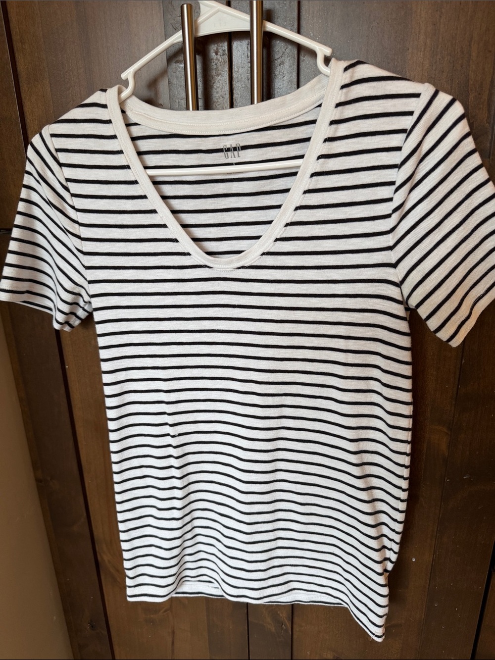 GAP Black and White Striped V-Neck Tee